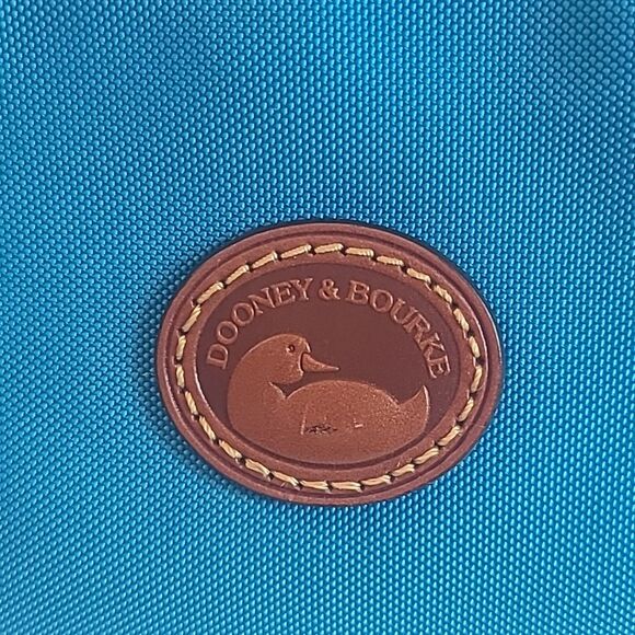 Dooney & Bourke Bright Blue Nylon Brown Leather Trim Small Barrel Shoulder Bag - Picture 13 of 13